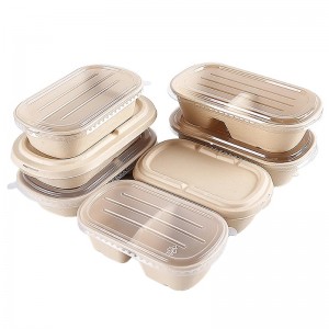 Овальные ящики для быстрого питания на вынос, биоразлагаемые контейнеры для упаковки пищевых продуктов из багассы с прозрачной крышкой